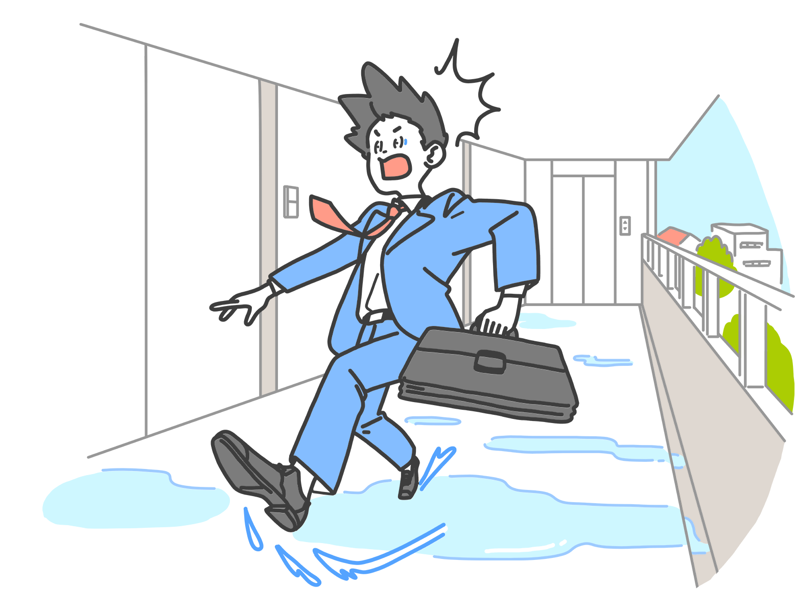 雨のたびに廊下でつるつる滑っていたかも